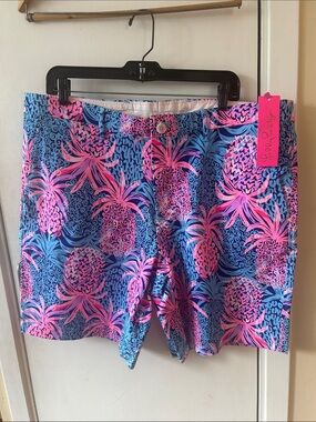 NWT Men’s Beaumont Lilly Pulitzer Pink & Blue Pineapple Print Shorts Cotton 38
